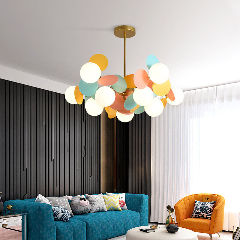 Kobuc Modern Metal Plate Chandelier LED Gold Glass Balls Led Ceiling Hanging Chandelier Living Room Table Dining Pendant Lights