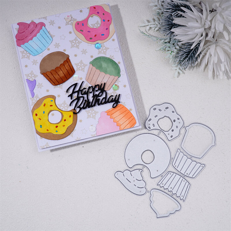 InLoveArts Donat Logam Pemotong Dies Cupcake Makanan Penutup Stensil untuk DIY Buku Tempel/Album Dekoratif Embossing DIY Kartu Kertas