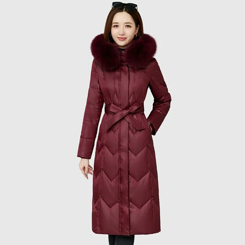 Down  Female Large Size Mother Over-the-knee Middle-Aged And Elderly Long Section 2023 New Fox Big Fur Collar Slim Thick C