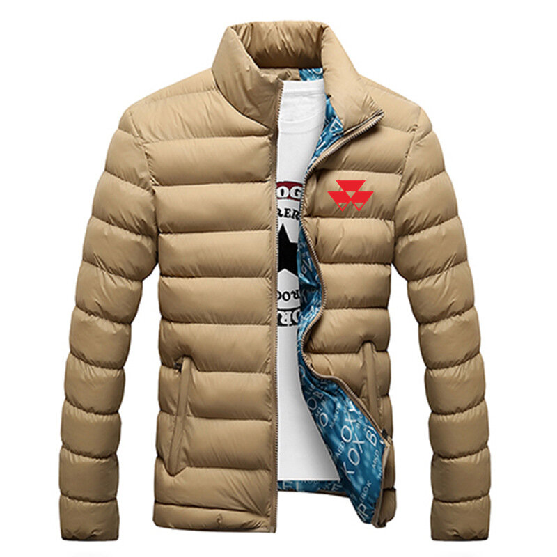 Zima nowy MASSEY FERGUSON z nadrukowanym Logo Custom Made Solid Color mężczyźni Zipper dół kurtki bawełniane ciepłe zagęścić człowiek dół kurtki topy