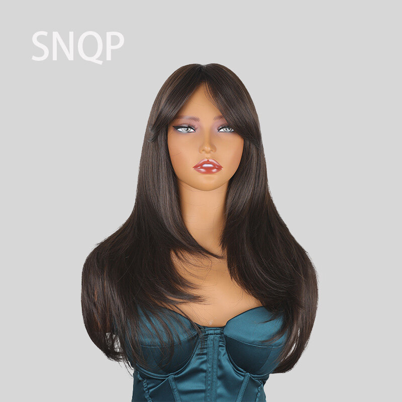 SNQP-Peluca de cabello liso para mujer, pelo largo con división central, aspecto Natural, resistente al calor, para fiesta de Cosplay diaria