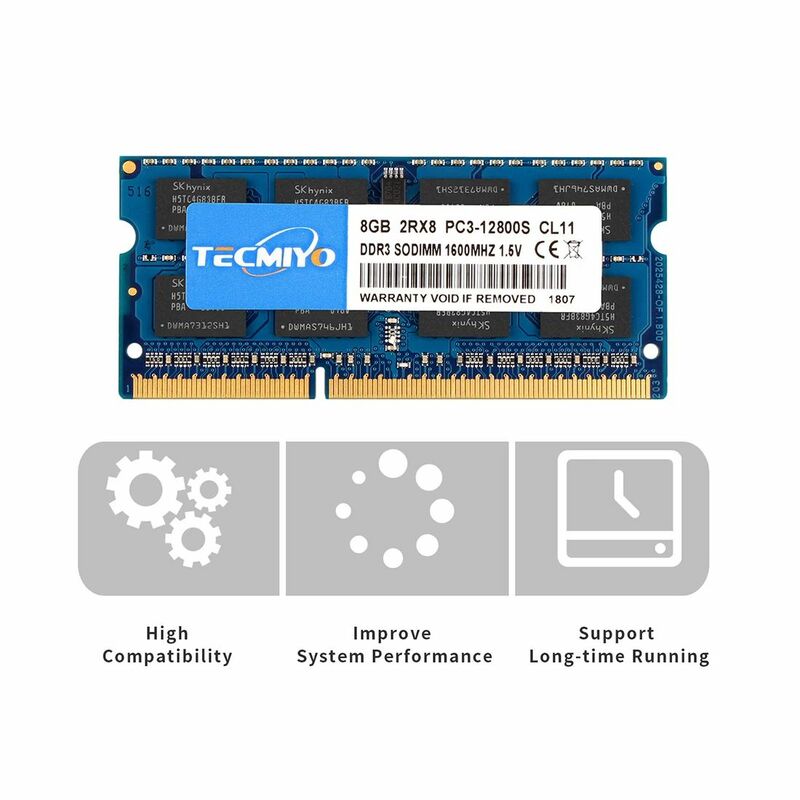 TECMIYO-Memória RAM do portátil, 2x8GB, DDR3, 1600MHz, SODIMM, 1.5V, PC3-12800S, não-ECC-azul