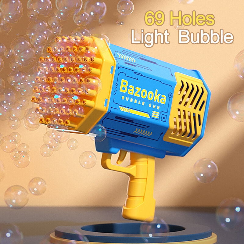 Pistola de burbujas con luz LED, máquina de burbujas de cohete eléctrico, jabón mágico automático, juguetes al aire libre para niños, fiesta de bodas, juguetes de Pompero para niños
