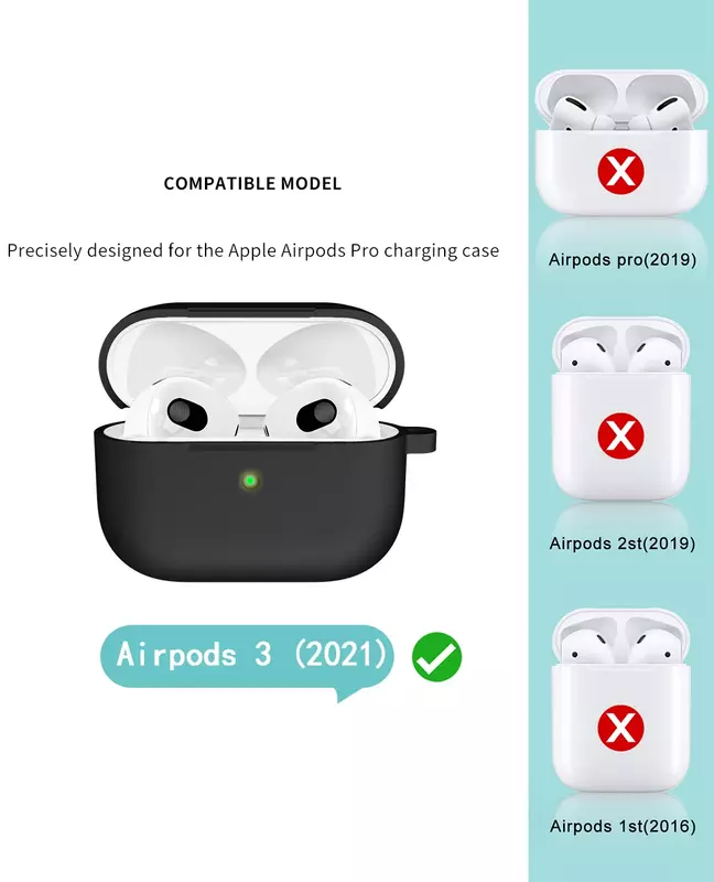 Custodia per auricolari di terza generazione per AirPods 3 custodia protettiva per auricolari Apple con foro per gancio custodia per Airpods in Silicone auricolari