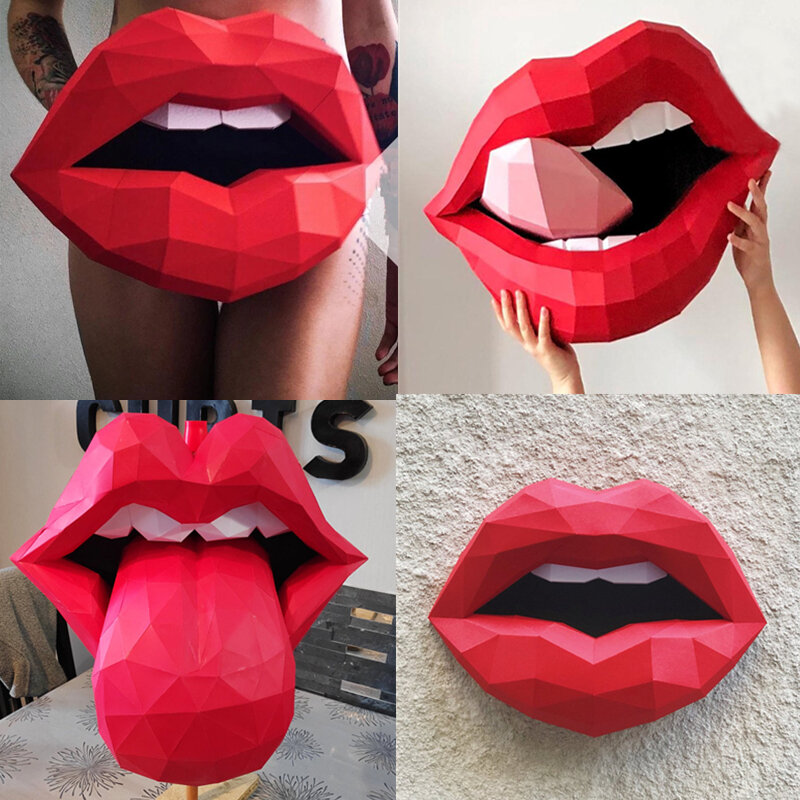 Sexy Mouth 3D Paper Model Kit Creative Home Wall Desk Decor Bar Hotel Ornaments Props DIY Hand Made Geometric Paper Craft Toys