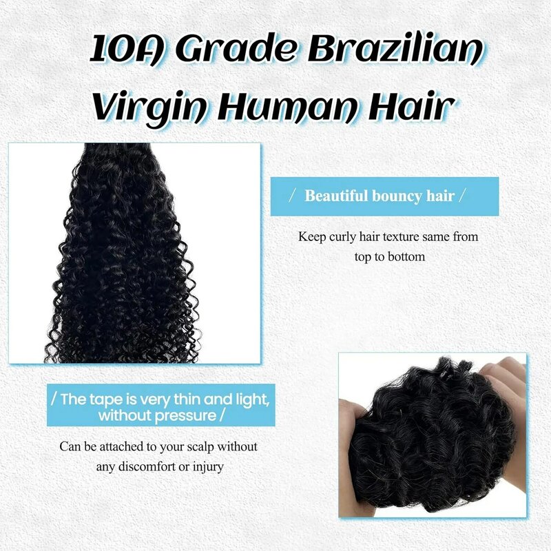Extensões de cabelo encaracolado para mulheres negras, fita no cabelo humano, Ins Black Salon, alta qualidade, # 1B