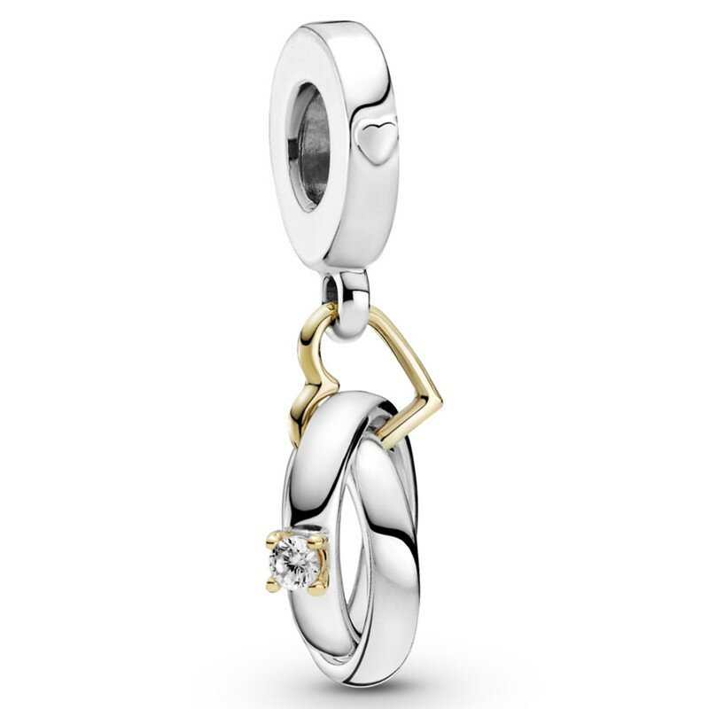 925 Sterling Silver Anéis De Casamento para As Mulheres, Dangle Charme, Beads, Fits Original Pandora Pulseira, Almofada Jóias