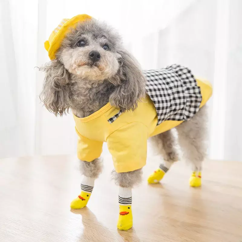 4Pcs Cute Pet Dog Sokken Met Print Anti-Slip Katten Puppy Schoenen Poot Protector Producten Voor Kleine Rassen spitz York Honden Chihuahua