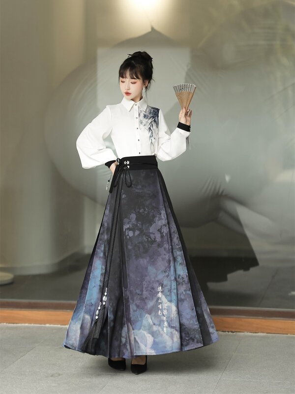 Conjunto de falda con cara de caballo de estilo chino, diseño 2024 original, Hanfu pintado, retro para trabajar, puede usar camisas Han element, nuevo