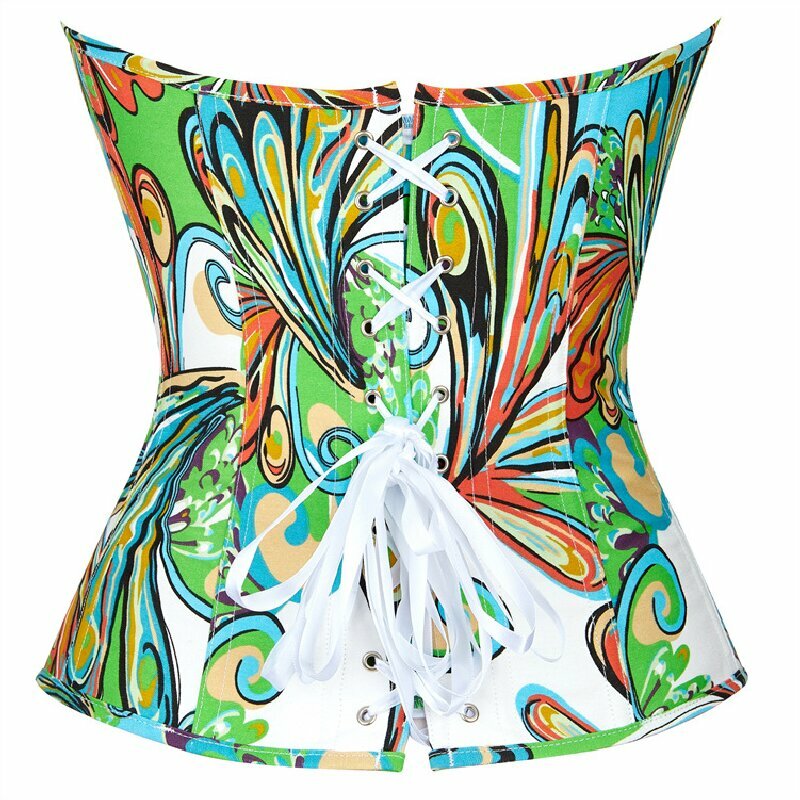 Corsetti Top Plus Size donne Sexy Overbust Bustier stampa Graffiti Color Lingerie Vintage Fashion rosso verde