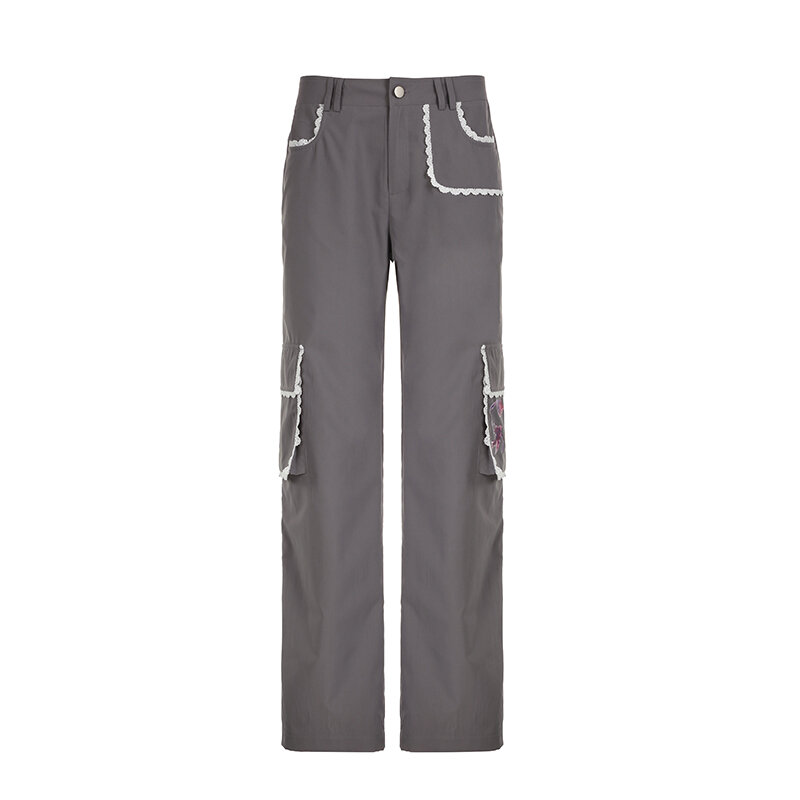 WEEKEEP-Pantalones largos adelgazantes para mujer, pantalón informal de encaje con múltiples bolsillos, con cierre de cintura