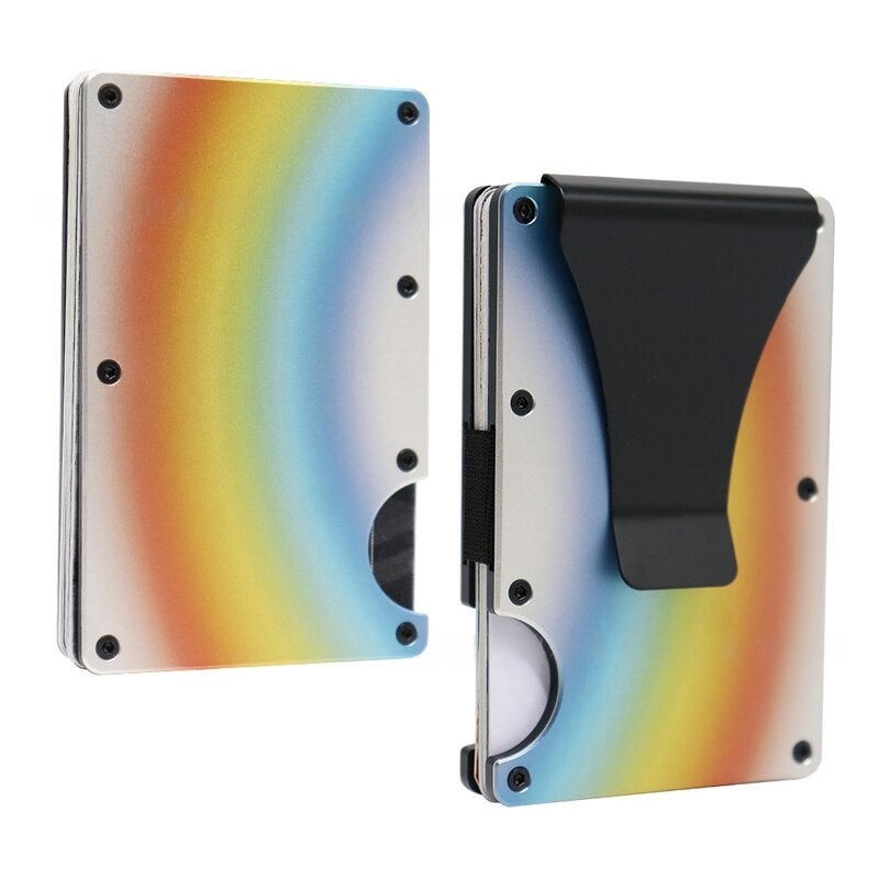 Unisex minimalist slim Card holder unique colour design Rainbow Fade and Desert grey Fade for girlfriend or boyfriend gift