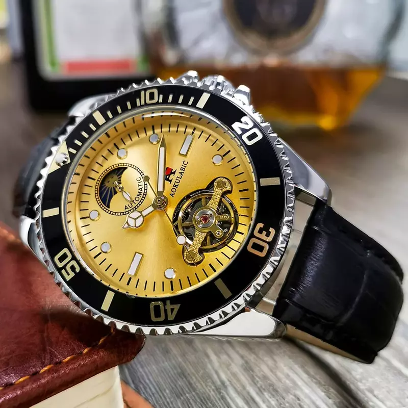 AOKULASIC Automatic Watch Man Sport Luxury Business Tourbillon Movement Wristwatch Mens Business Luminous Mechanical Watches