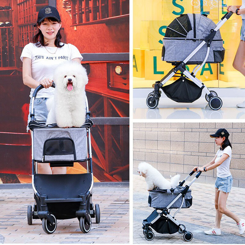Foldable Outdoor Pet Stroller for Cats and Dogs, 4 Wheels, Separating Dog Cart, Companion Animal Lightweight Stroller, Gift