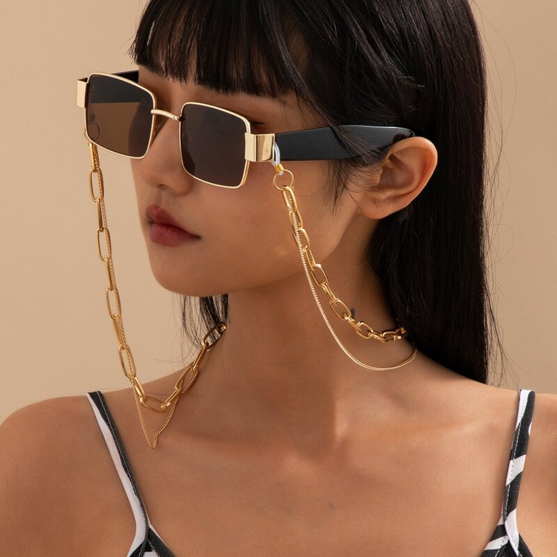 Cadenas de gafas de sol para máscara de Hip-hop, accesorios de gafas de moda Vintage Chic, cordón de gafas de doble capa fresco de doble cubierta