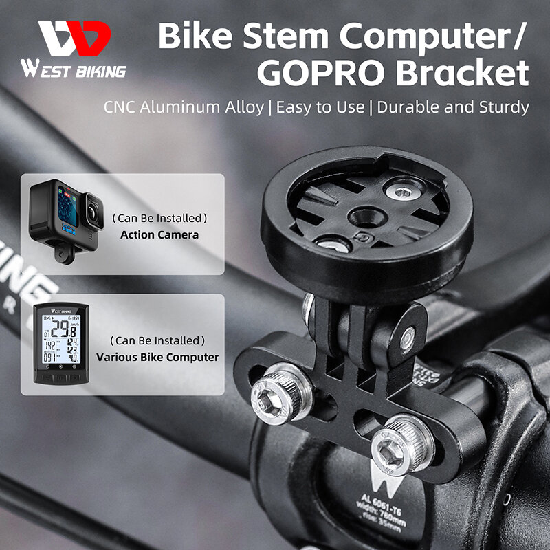 WEST BIKING-soporte ajustable para ordenador de bicicleta, aleación de aluminio CNC, para GOPRO, velocímetro, para Garmin/Bryton/Wahoo