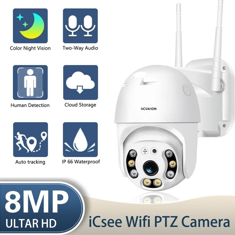 Kamera IP 4K Ultra HD Wifi PTZ, kamera keamanan CCTV nirkabel penglihatan malam warna pelacakan otomatis luar ruangan