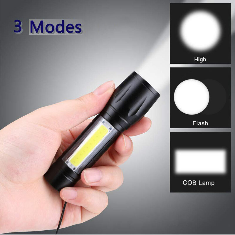 Linterna LED portátil recargable con Zoom, Mini linterna de luz Flash Q5, 3 modos de iluminación, lámpara de Camping, XP-G
