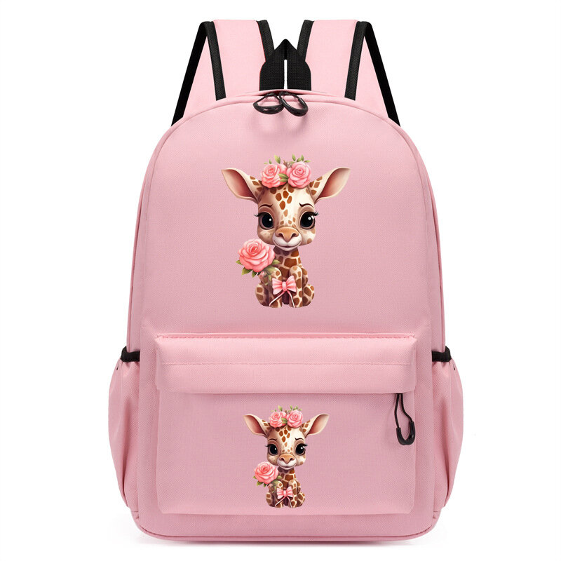 Children Bagpack Pink Giraffe Wearing Flowers Girl Backpack Kindergarten Schoolbag Kids Anime Girl Bookbag Travel School Bags