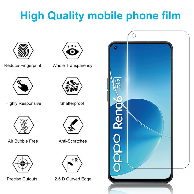 Film de protection d'écran en verre pour Oppo Reno 6 5G, verre Guatemala, 2 pièces, 4 pièces