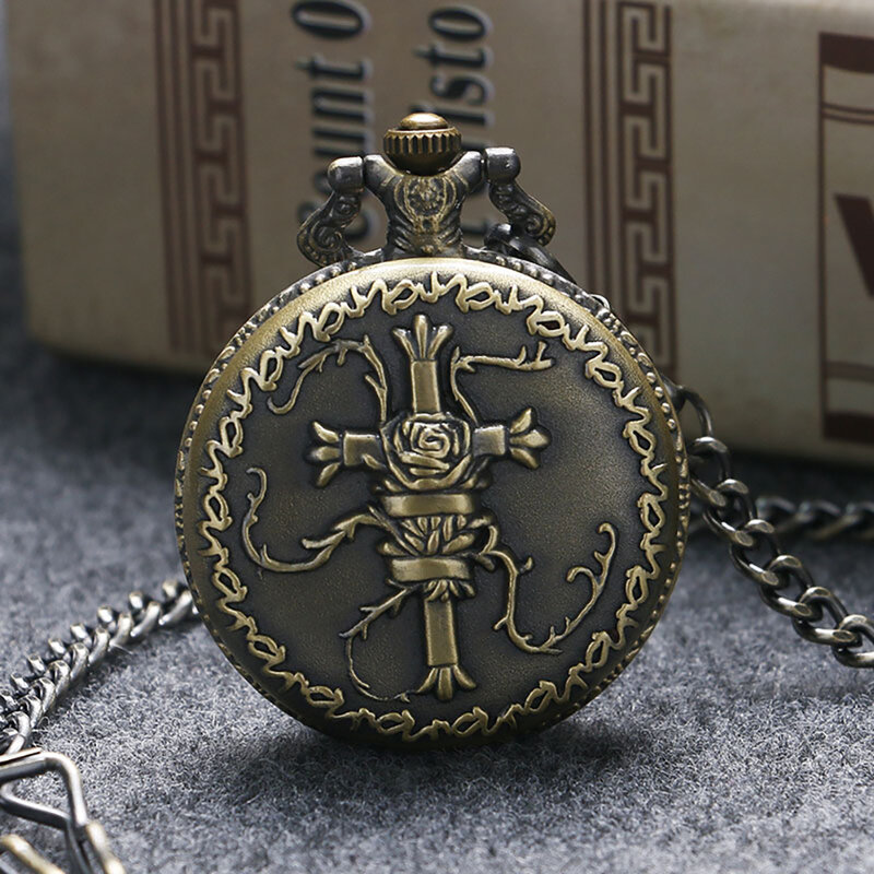 Vintage Bronze Kreuz arabische Nummer Taschenuhr Quarz analoge 30cm Taschen kette Anhänger Uhr Geschenk Männer Frauen