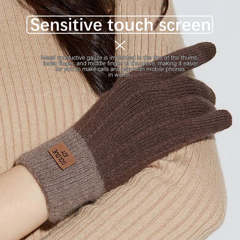 Winter Cashmere Knitted Gloves Cycling Windproof Gloves Touch Screen Gloves Full Finger Guantes Female Crochet Luvas
