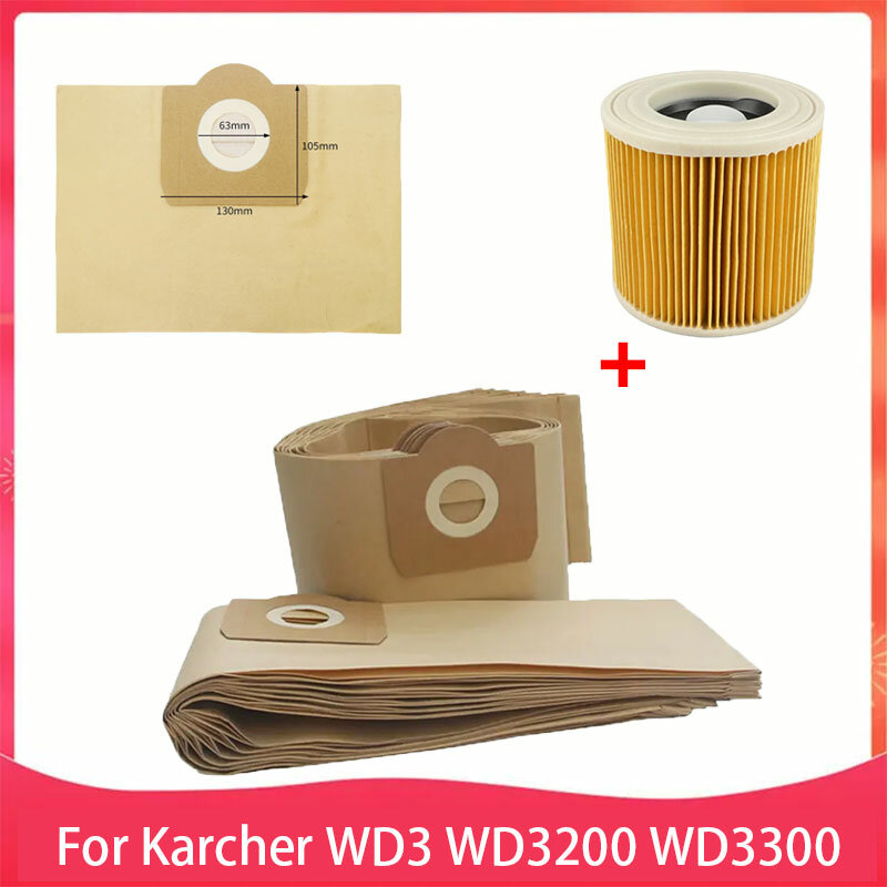 Kantong Filter debu untuk Karcher WD3 WD3200 WD3300 MV3, suku cadang pembersih vakum pengganti Filter Hepa, aksesori kantung debu