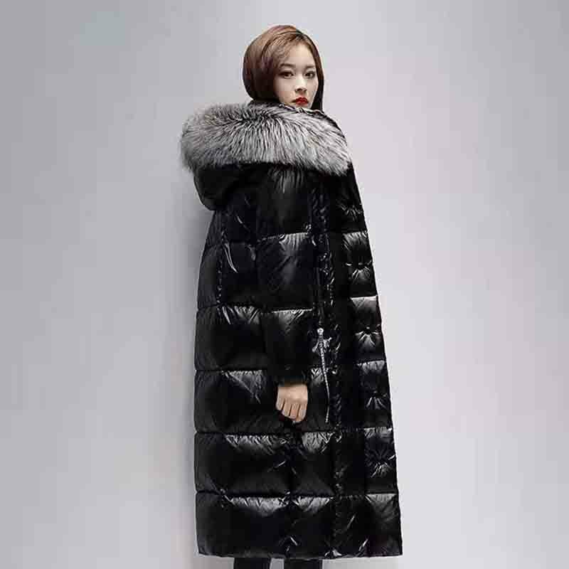 Manteau long à capuche en duvet de canard blanc pour femme, col au genou, mode anti-saison, noir, chaud, marée, hiver, nouveau, 2022