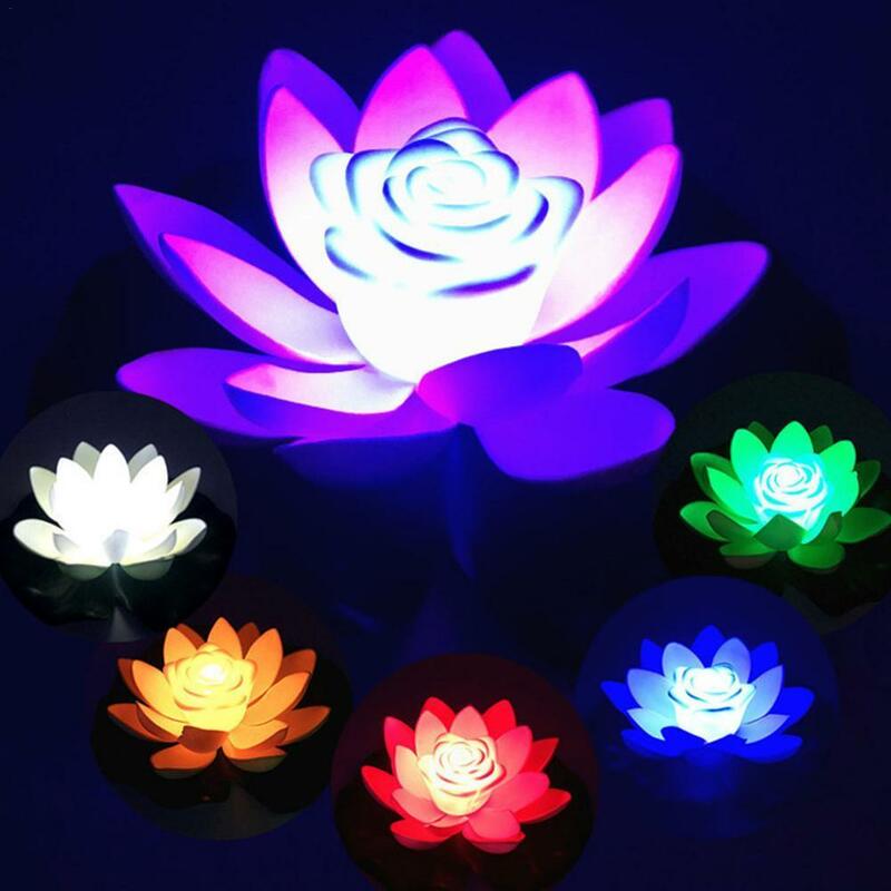Luz LED de loto flotante a prueba de agua, lámpara de agua flotante, decoración de piscina de jardín, lámpara de noche de loto, accesorios de iluminación para el hogar