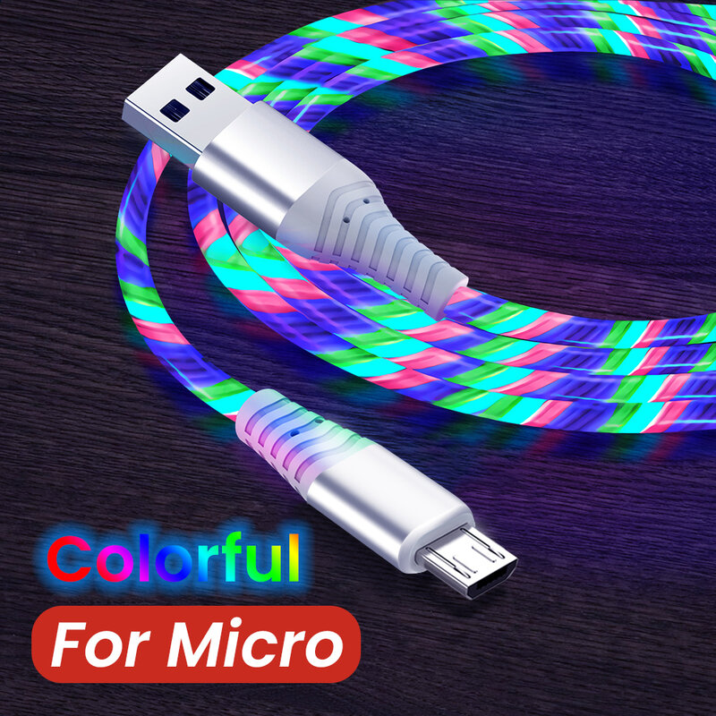 MVQF 5A Kabel Pengisi Daya Cepat Kabel LED Bersinar Kabel Data Micro USB TypeC Lampu Pita Mengalir Kabel USB C LED untuk Huawei Xiaomi