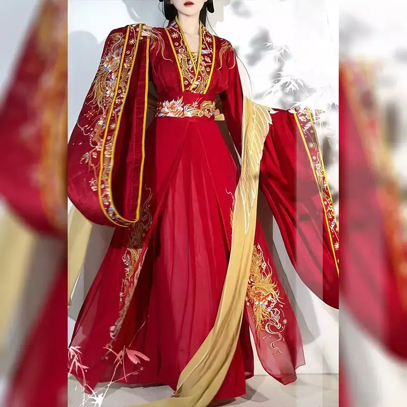 Conjunto de vestido Hanfu tradicional de estilo chino para mujer, vestido bordado de flores de la dinastía Weijin, bata elegante Vintage