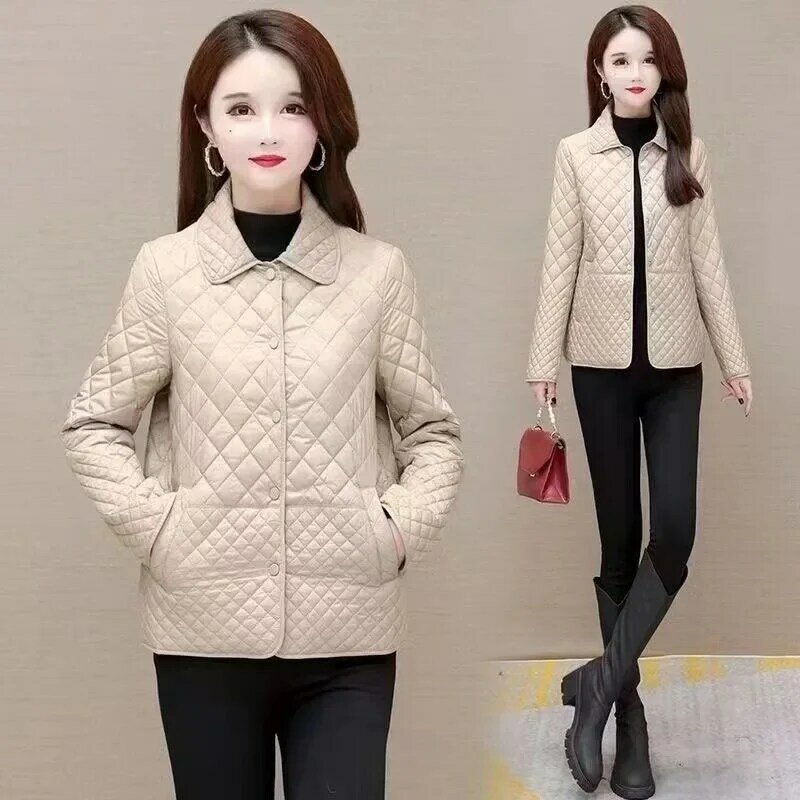 Coat Parkas Long Sleeve Quilted Coat Solid Color Ladies Winter Jacket New in External Clothes 2023 Office Lady Korean Fashion