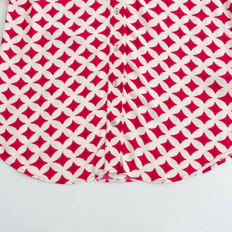 Pak Voor Dames 2-delig 2024 Nieuw Shirt Met Modeprint Retro Blouse Met Lange Mouwen En Minirokpak Met Rits
