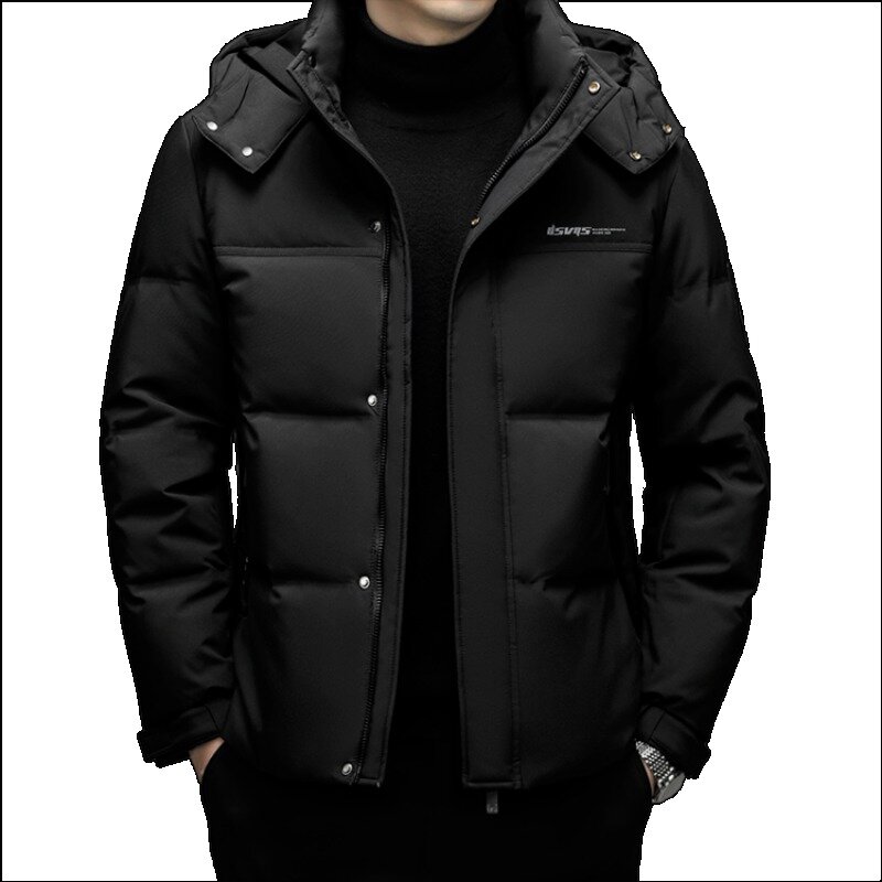 남성용 두꺼운 후드 다운 코트, 레터 인쇄, 느슨하고 편안한 따뜻한 바람막이, 캐주얼 재킷, 겨울