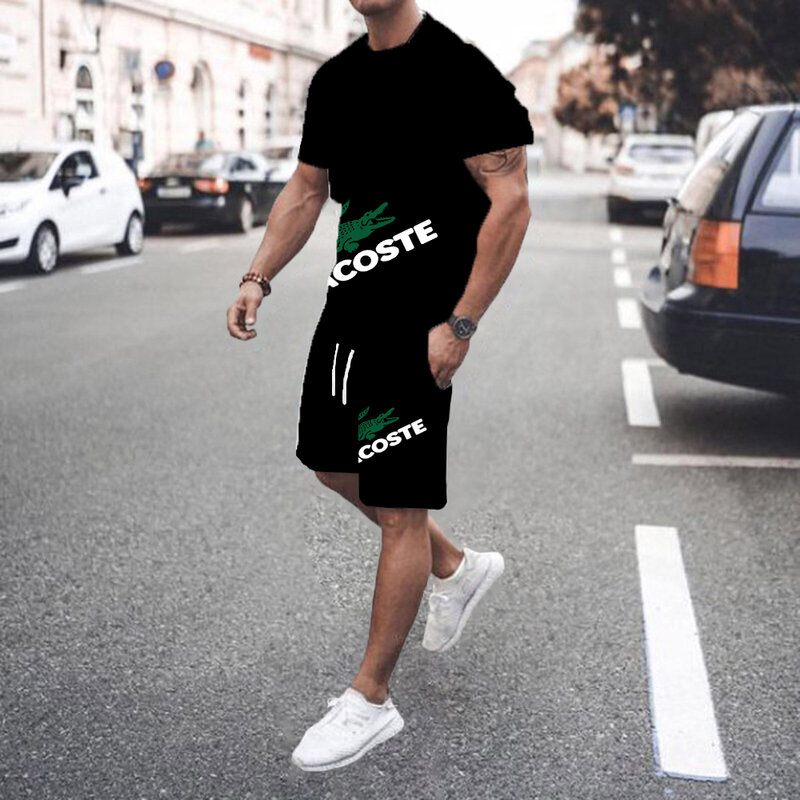 2024 new men's sportwear short-sleeved T-shirt and sports shorts Summer casual jogging pants set men's two-piece 6XL plus size m