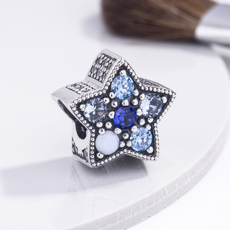 Ajuste pandora 925 original pulseiras céu estrelado azul série lua astronauta pingentes de prata encantos contas para diy jóias de natal