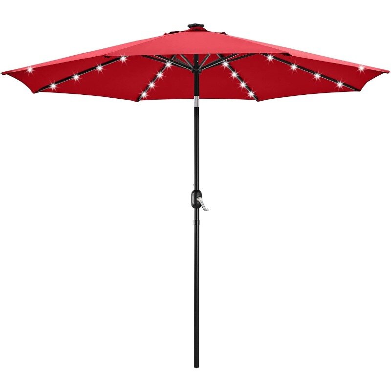 Guarda-chuva solar, Guarda-chuva de proteção UV Market Table Umbrella, 32 luzes LED, Botão Tilt, Sistema de elevação da manivela