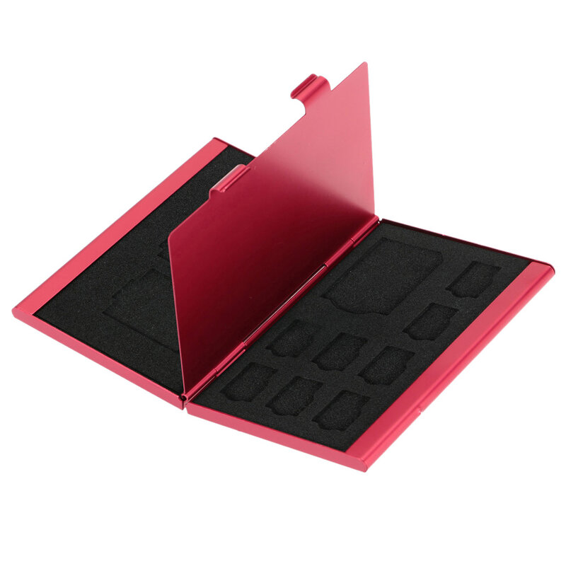 Boîte de rangement en aluminium 12 en 1, sac pour carte mémoire, grande capacité (rouge)