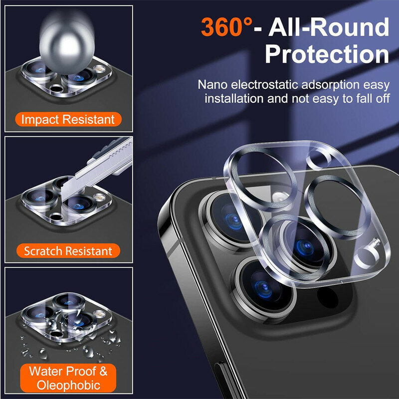 ตัวป้องกันกล้องสำหรับ iPhone 15 14 13 12 11 15pro 15 PRO MAX ฝาครอบเลนส์ iPhone 15 Pro ฟิล์มกระจกกล้อง iPhone 14 Pro accessoires iphone 15 pro max camera protector