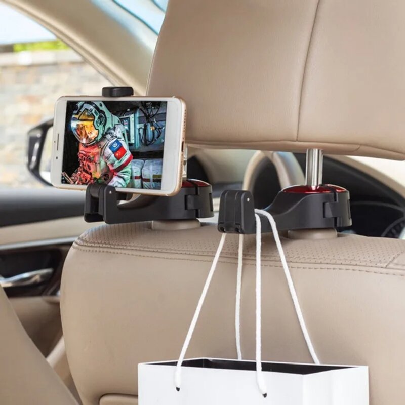 Kait kursi belakang mobil multifungsi, penyimpanan gantung dudukan ponsel braket malas kursi belakang telepon sandaran kepala