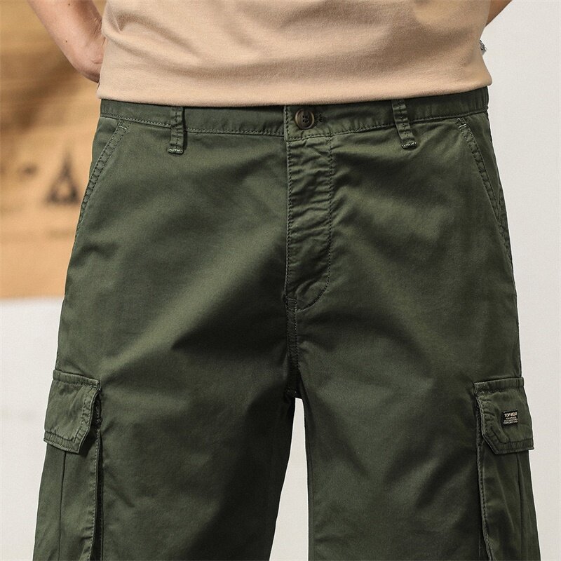 Шорты-карго мужские на молнии, модные повседневные однотонные штаны-карго с несколькими карманами, на шнурке, лето 2023