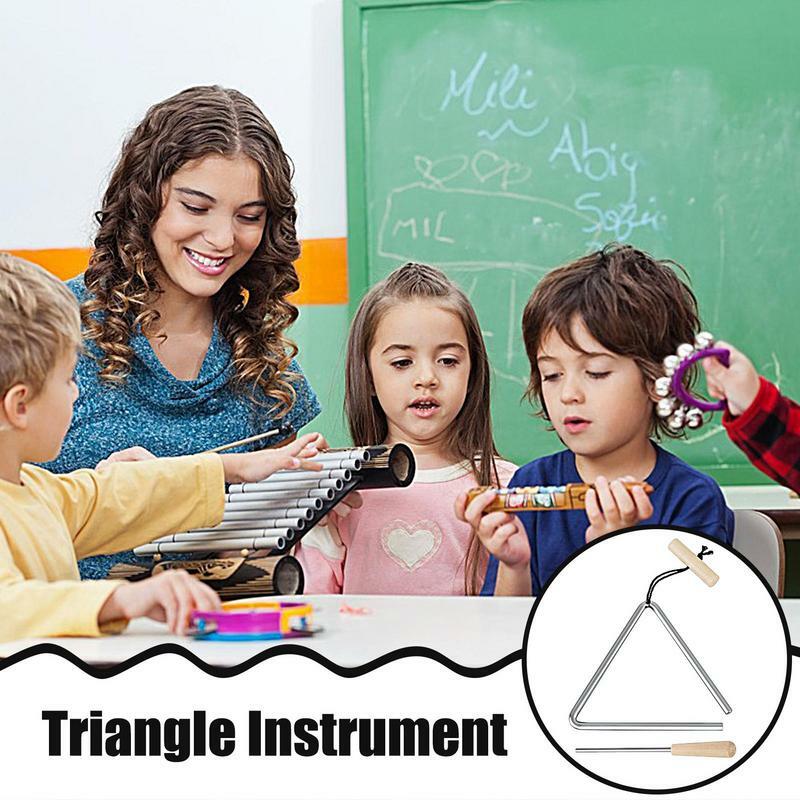 Музыкальный треугольный инструмент, музыкальный ручной инструмент, стальной треугольник, стальной треугольник, перкуссионный колокольчик с заушниками для обучения ритму