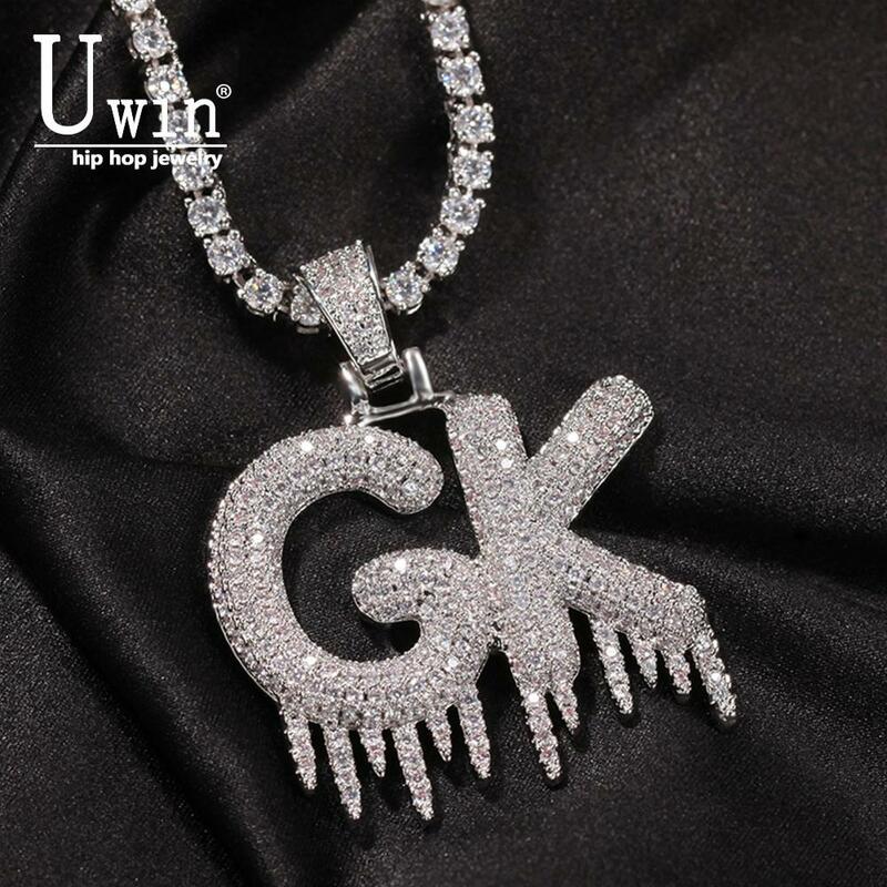 Uwin Custom Name Drip Solid Bubble Letters Pendant Necklaces For Men Women Gold Color AAAA Cubic Zircon Hip Hop Jewelry