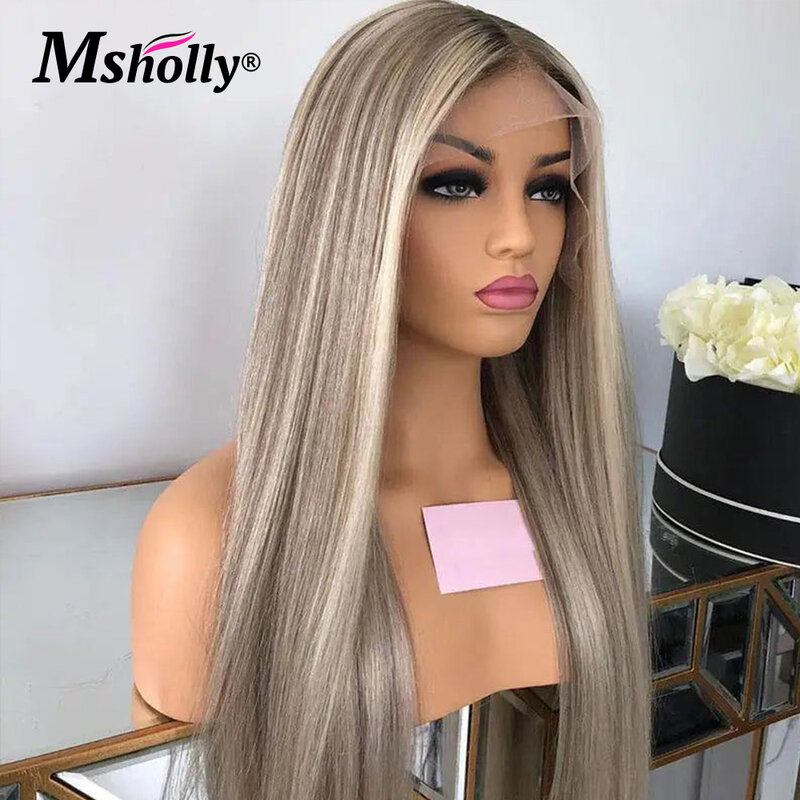 Highlight Ash Blonde Human Hair Wig Bone Straight 13x4 Lace Front Wigs Human Hair 613 Colored Transparent Lace Wig For Women