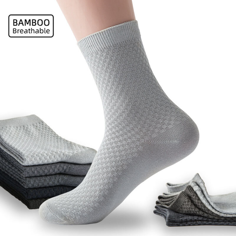 5 Pairs Men Plus Size Bamboo Fiber Socks Four Season Business Casual Medium Tube Socks Breathable Sweat Absorbing Socks EU 41-48