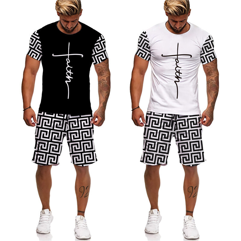 Survêtement Streetwear à col rond pour hommes, T-shirt à manches courtes imprimé 3D, ensemble short, mode estivale