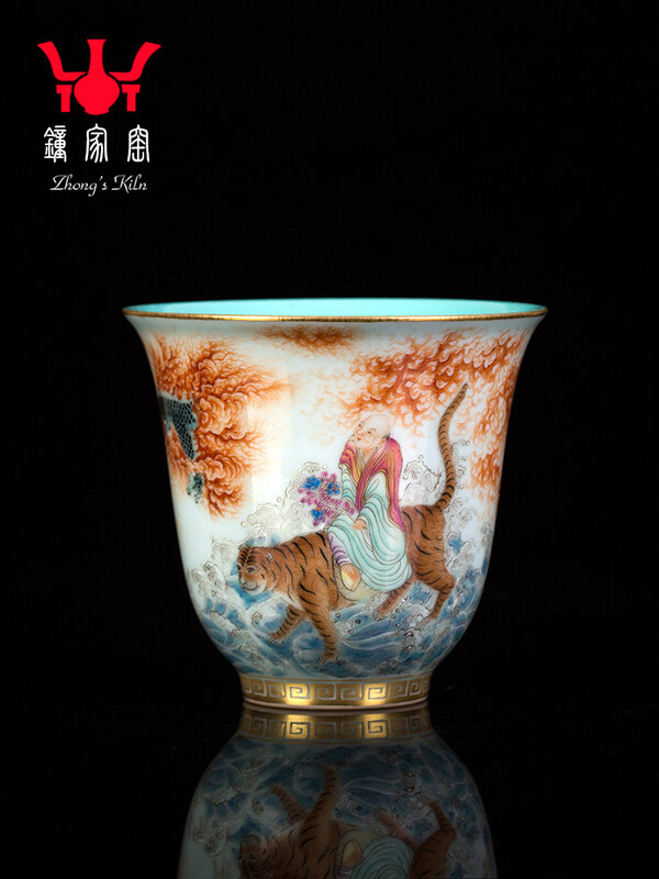 Zhongjiayao Jingdezhen ceramiczny kubek na herbatę wysokiej jakości męski prywatny ręcznie robiony czerwony obraz ałunowy złoty smok ujarzmiający Arhat