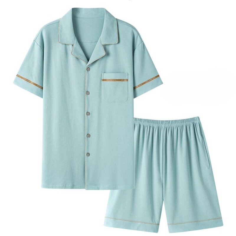 Пижама мужская хлопковая с коротким рукавом и шортами, тонкая свободная высококлассная одежда для отдыха, модная повседневная одежда для сна, большие размеры, на лето