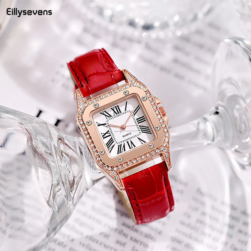 Montres carrées en cuir pour femmes, montres-bracelets en or rose, montre à quartz pour dames, horloge de marque, nouvelle mode 2024