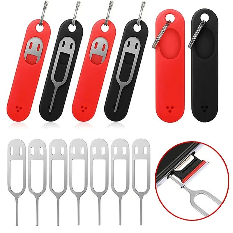 Anti-Lost Sim Card Pin Needle with Storage Case Open Needle Holders Mobile Phone Ejecting Pin SIM Card Tray Ejecter Tool Keyring
